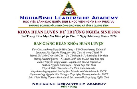 KHÓA HUẤN LUYỆN DỰ TRƯỞNG NGHĨA SINH 2024 Tại Trung Tâm Mục Vụ Giáo phận Vinh * Ngày 3-6 tháng 8 năm 2024