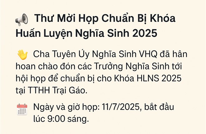 📣 Thư Mời Họp Chuẩn Bị Khóa Huấn Luyện Nghĩa Sinh 2025