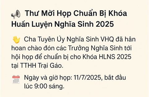 📣 Thư Mời Họp Chuẩn Bị Khóa Huấn Luyện Nghĩa Sinh 2025