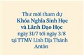 Thư mời tham dự Khóa Nghĩa Sinh Học và Lãnh Đạo Học ngày 31/7 tới ngày 3/8 tại TTMV Linh Địa Thánh Antôn.