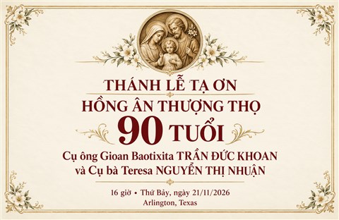Thư mời Thánh lễ Tạ ơn mừng thượng thọ 90 tuổi – Cụ ông Trần Đức Khoan và cụ bà Nguyễn Thị Nhuận